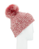 Marled Cashmere Pompom Beanie Hat, Red