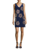 Sleeveless Embellished Silk Shift Dress, Midnight