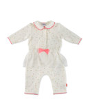 Floral Skirted Cotton Coverall, White/Pink, 3-9 Months
