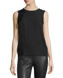 Abby Piped Crepe Tank, Black
