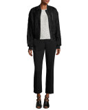 Cropped Gabardine Straight-Leg Pants, Black