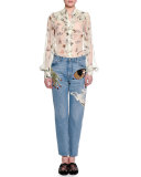 Icon Embroidered Boyfriend Ankle Jeans, Indigo