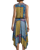Sleeveless Patchwork Handkerchief Dress, Navy