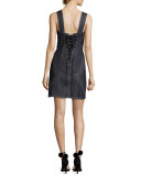 Sleeveless Geometric Chambray Sheath Dress, Indigo