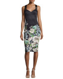 Jayer Gem Gardens Fitted Sheath Dress, Black