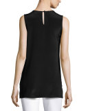 Striped Crepe de Chine Sleeveless Tunic, Vivid Denim/Multi