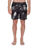 Midnight Forest Printed Swim Trunks, Black