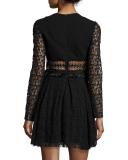 Embroidered-Mesh Mini Dress, Black
