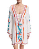 Embroidered V-Neck Caftan Coverup