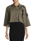 Willow Embroidered Cape Jacket, Olive