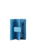Saffiano Metal Oro Bi-Fold Wallet, Light Blue (Mare)