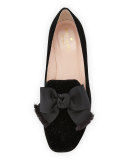 gino velvet bow loafer pump, black