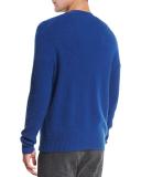 Textured Wool-Cashmere Crewneck Sweater, Cobalt