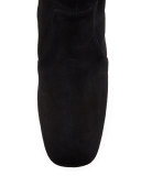 Suede Square-Toe Knee Boot, Black (Nero)