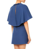 Half-Sleeve Capelet Dress, Slate Blue