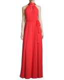 Sleeveless Halter Gown w/Chiffon Belt