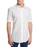 Short-Sleeve Plaid Jacquard Shirt, White