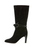 Ankle-Tie Leather Ankle Boot, Black