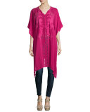 Yoko Half-Sleeve Embroidered Drama Caftan, Pomegranate