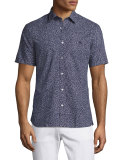 Micro-Dot Short-Sleeve Shirt, Navy