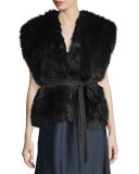 Faux-Fur Surplice Vest, Midnight Navy