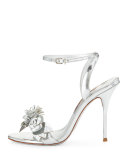 Lilico Floral Leather 105mm Sandal, Silver