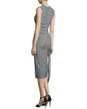 Striped Ruched-Side Sleeveless Dress, Gray/Multi