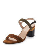 Studded Suede City Sandal, Camel