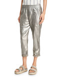 Metallic Leather Cropped Utility Pants