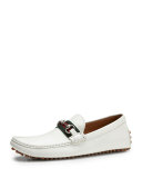 Damo Leather Horsebit Driver, White 