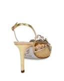 Jeweled Lace & Snakeskin Slingback 75mm Pump, Gold