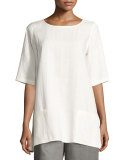 Half-Sleeve Two-Pocket Linen Tunic 