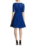 Floral Lace Fit-and-Flare Cocktail Dress, Royal