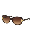 Universal-Fit Squared Cat-Eye Sunglasses, Dark Tortoise