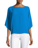 Silk Bateau-Neck Dolman Blouse, Wave