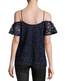Arrondi Floral Guipure Lace Cold-Shoulder Top