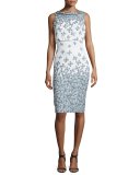 Sleeveless Cowl-Neck Printed Cocktail Dress, Ivory/Black