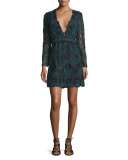 Kateria Long-Sleeve Lace Mini Dress, Black Multi