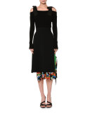 Floral-Hem Tie-Side Midi Skirt, Black