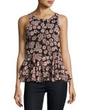 Floral-Print Ruffle-Hem Tank, Light Pink
