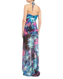 Tropical-Print Halter Maxi Dress Coverup