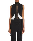 Leo Button-Front Vest W/Ruffle Hem, Black/Ivory