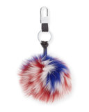 PomUSA Fox Fur Pompom Keychain, Red/White/Blue