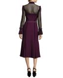 Senna Silk Button-Front Midi Dress, Plum