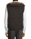 Reversible Down Rabbit-Lined Bomber Vest, Black