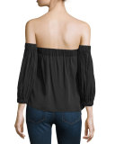 Off-The-Shoulder Stretch-Silk Blouse, Black 