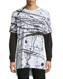 Splatter-Print Long-Sleeve T-Shirt, White/Black