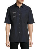 Arrow-Embroidered Short-Sleeve Sport Shirt, Navy