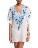 Pebble Floral-Embroidered Caftan Coverup
