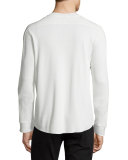 Long-Sleeve Waffle-Knit Sweater, Pearl